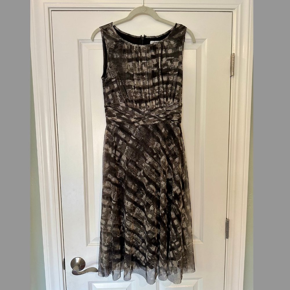 Coldwater Creek Mesh Earth Tone A-Line Boat Neck Midi Dress